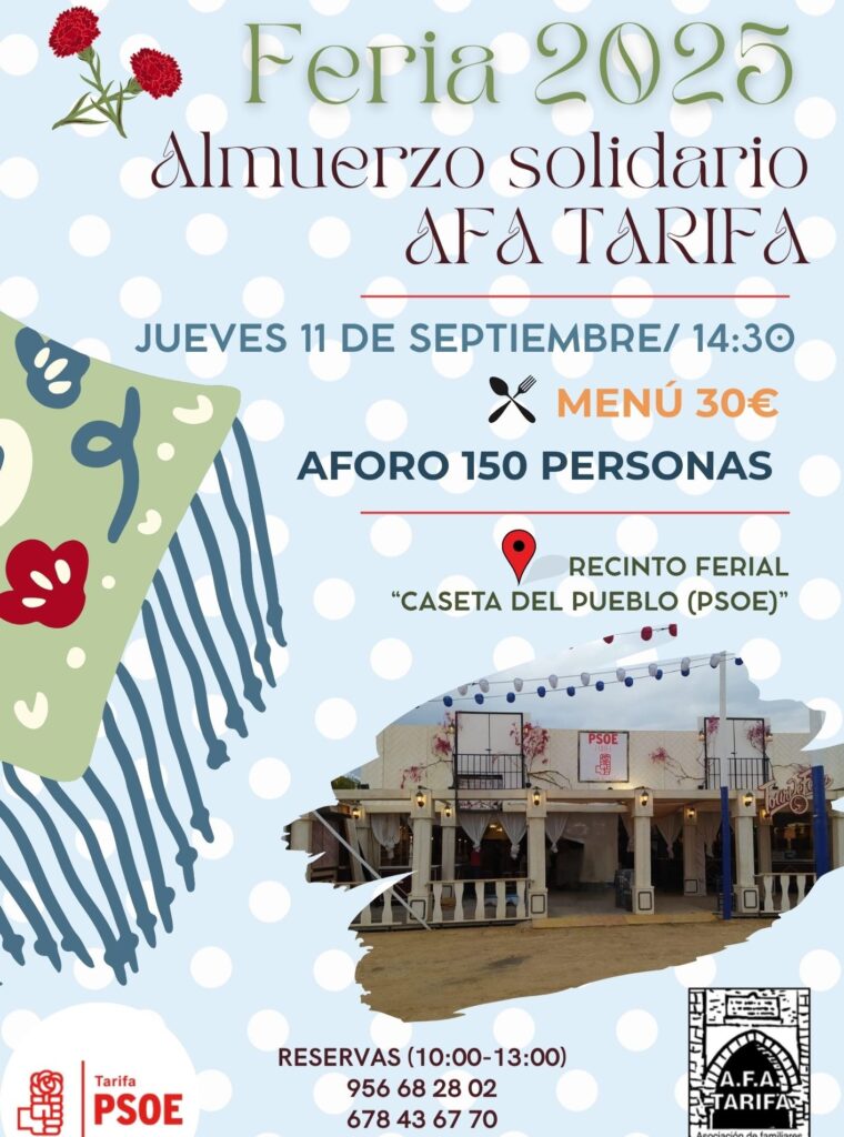 Todavía hay plazas para disfrutar de un buen rato de convivencia en la Feria de Tarifa 2025. Te brindamos un asiento a nuestra lado. AFA se va de feria.